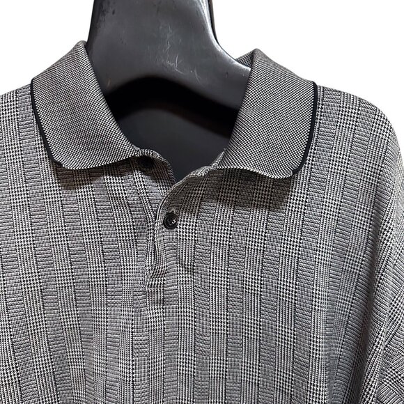 Levi’s Men’s Polo Shirt L Black White Plaid Cotton Short Sleeve Button Collar - Picture 5 of 12